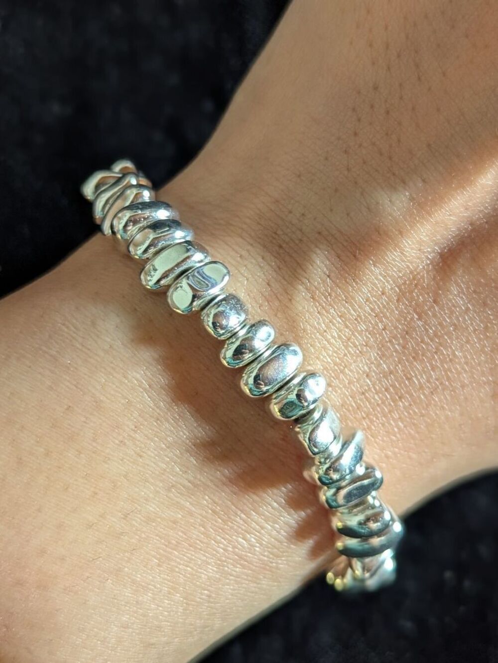 Sterling Silver Beaded Pebble Bracelet 925 Adjustable